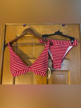 Red and White Stripe Bikini Set - Women's Swim Bikini